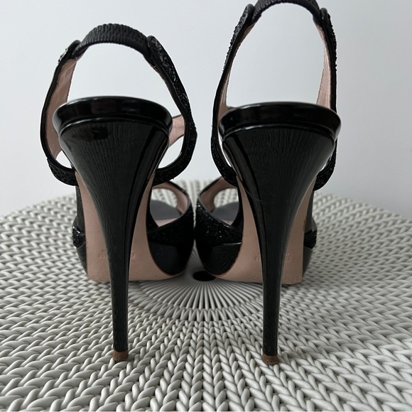 Miu Miu Black Sparkly Glittery Leather Platforms Size 8 - Picture 8 of 11